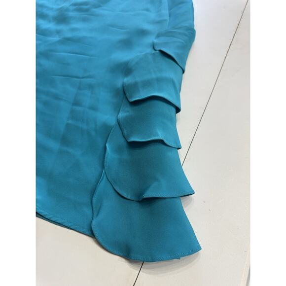 Vintage Oscar De La Renta Silk Skirt Blue Side Ruffle Pocket Rare Prototype Sz 2 - Picture 2 of 8